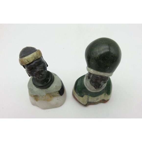 Small Stone Bust Set Colourful Hand Carved in Zimbabwe Africa 3.5" and 2.7" Tall - Picture 8 of 8